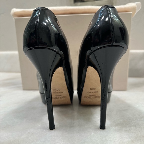 Jimmy Choo Crown Patent Black Leather Peep Toe Heel - Picture 10 of 13
